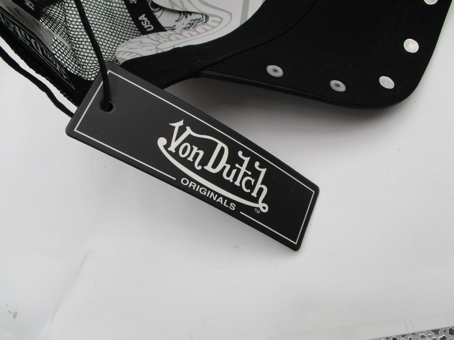 Von Dutch Hat Cap Snap Back One Size Black Pink Studded Trucker Mesh Mens8