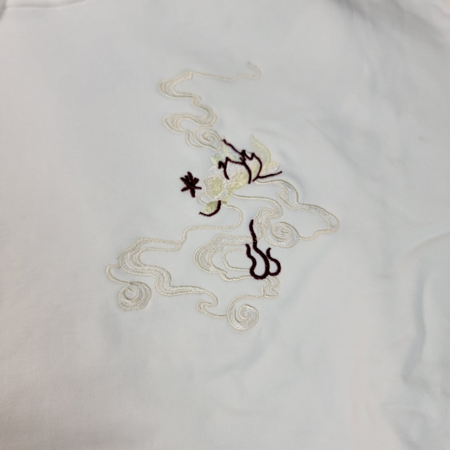 NIEPCE Cream Hoodie Mens XL Embroidered Phoenix Pullover Kangaroo Pocket