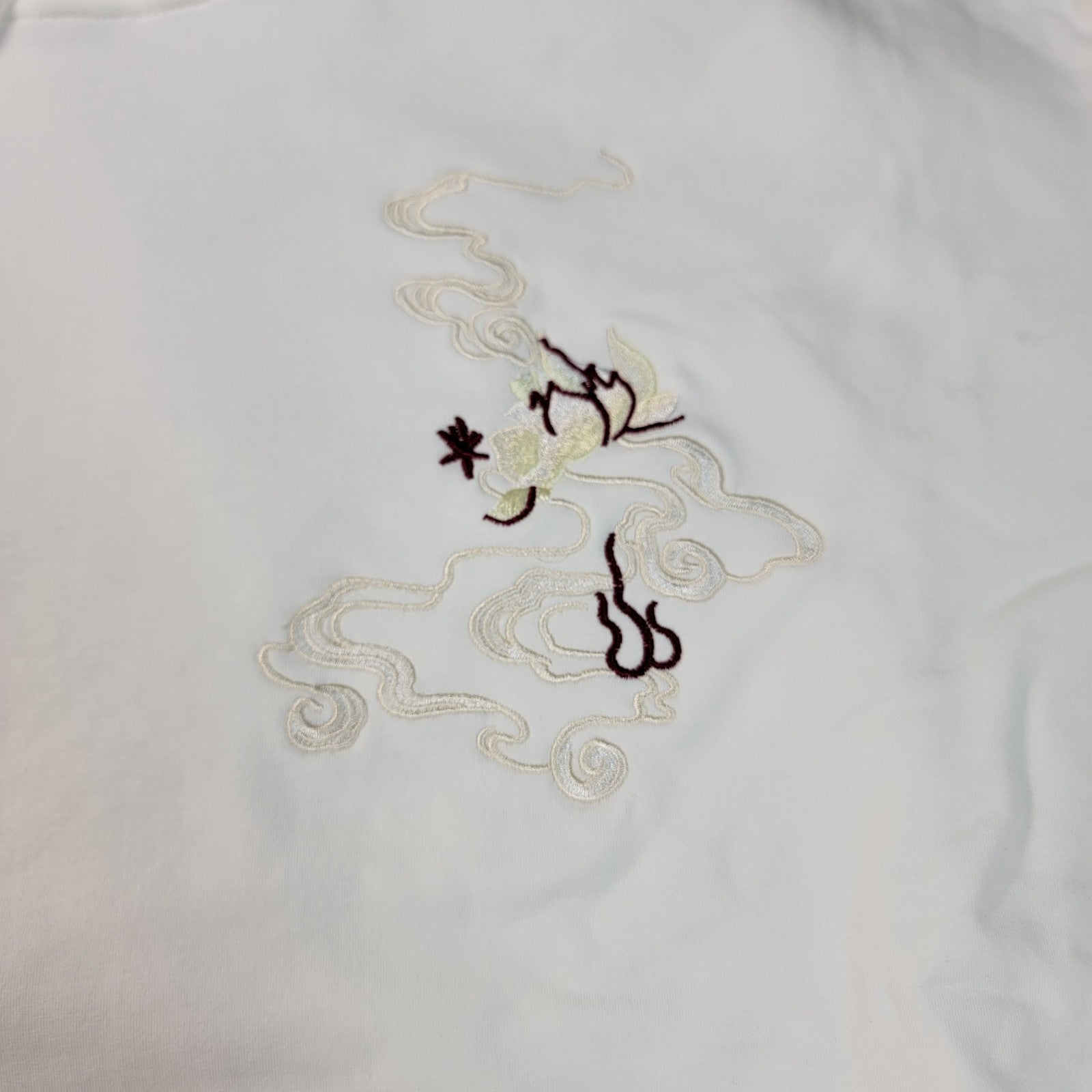 NIEPCE Cream Hoodie Mens XL Embroidered Phoenix Pullover Kangaroo Pocket