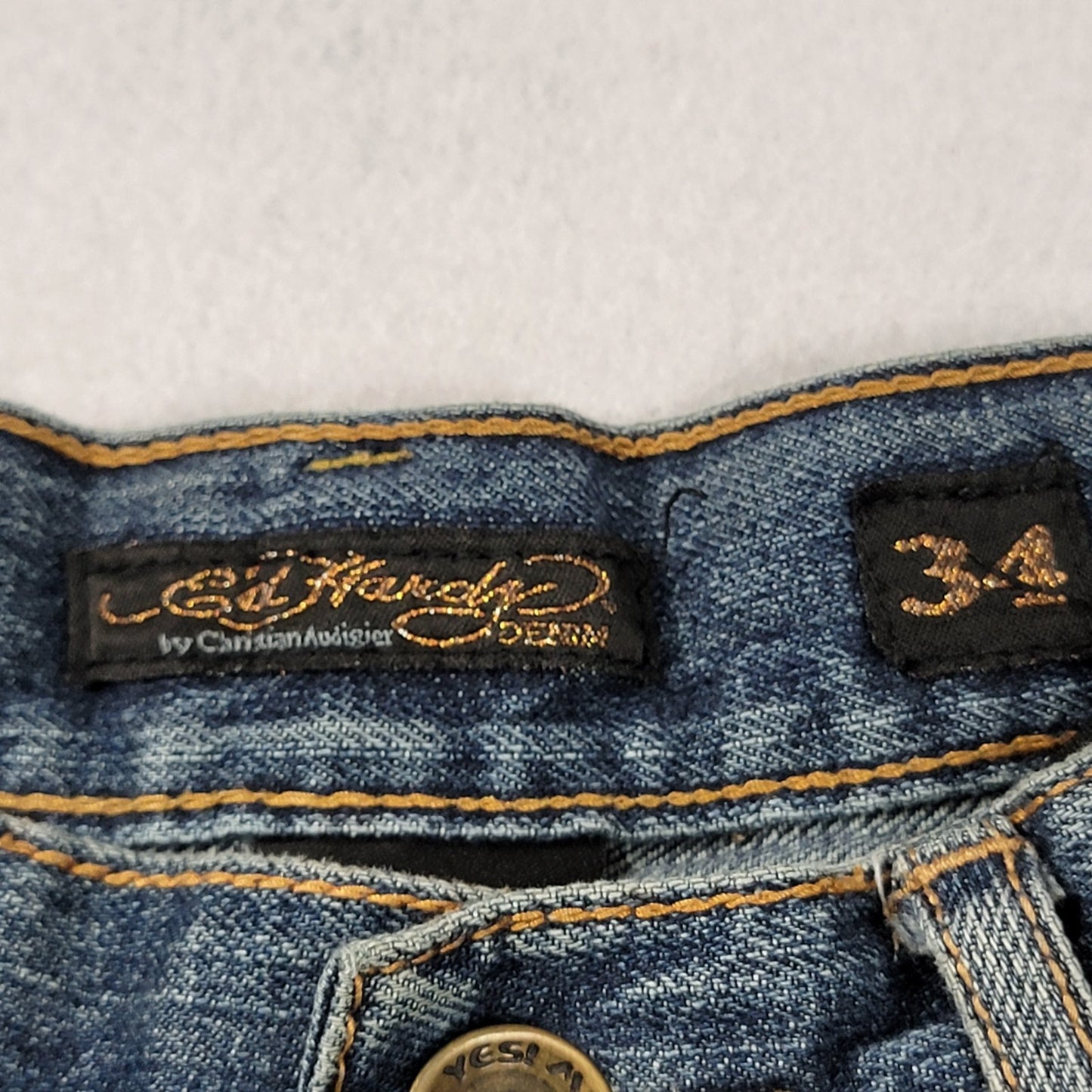 Ed Hardy Jeans Mens 34x34 Blue Denim Straight Leg Tiger Embroidery Distressed3
