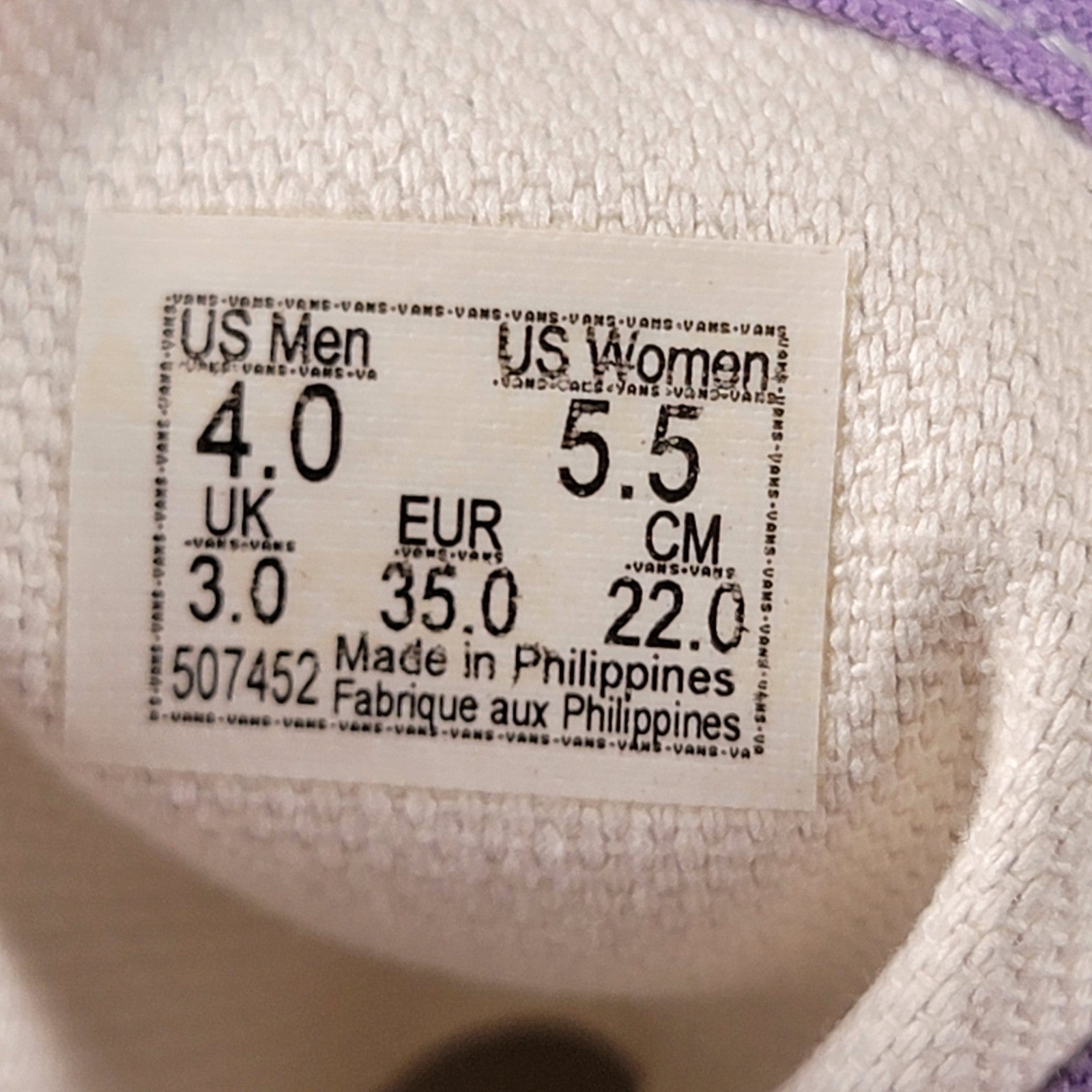 Vans Authentic Chalk Violet True White Sneakers Women 5.5 / Men 4.0 NIB6