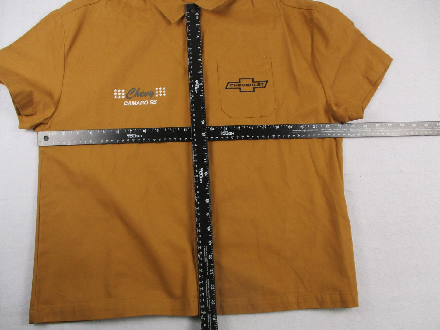 GM Chevy Camaro Shirt Mens Medium Brown Button Up Camaro Graphic Back Print 13297