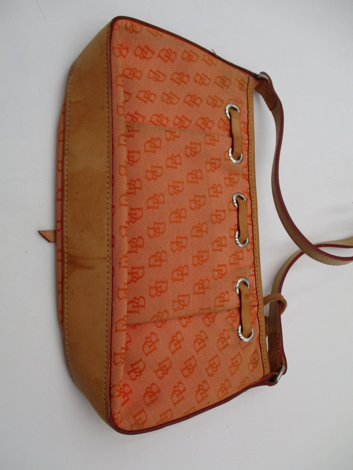 Dooney & Bourke DB Monogram Jacquard Small Shoulder Bag Orange Tan Leather Trim3