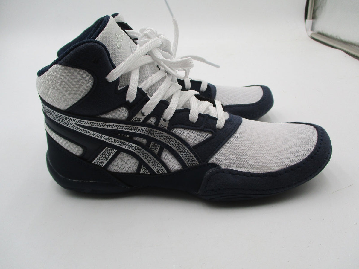 ASICS Snapdown Shoes Youth Size 3.5 White Navy Wrestling High Top 1084A0148