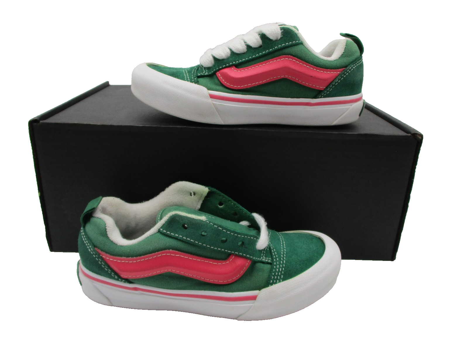 Vans Shoes Kids Size 1 Green Pink White Knu Skool Skate Low Top Lace Up (1B7)0