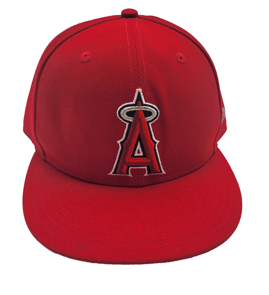 Los Angeles Angels Hat Cap Fitted Mens 7 3/4 Red MLB Baseball New Era0