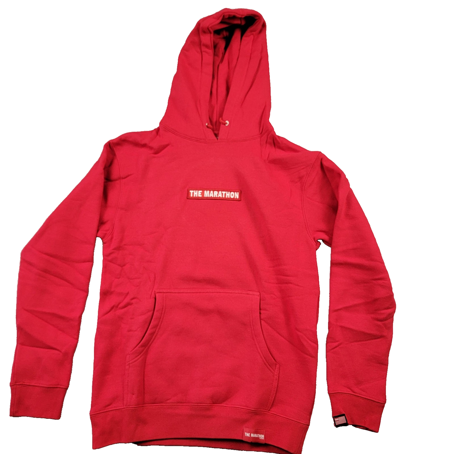 The Marathon Clothing Hoodie Mens Small Red Pullover Kangaroo Pocket TMC Logo0
