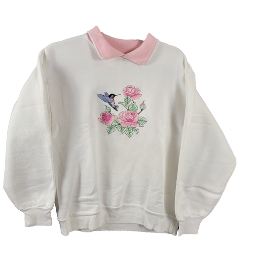 Gloria USA Hummingbird Rose Embroidered Sweatshirt Women’s L Vintage
