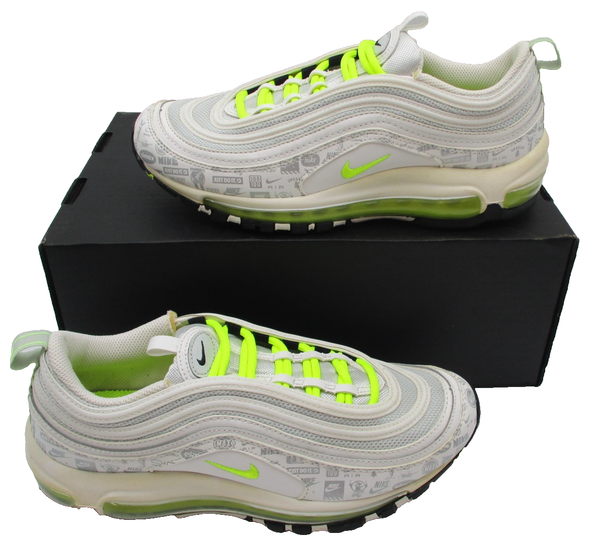 Nike Air Max 97 Shoes Youth Sz 7Y White Volt Logo Print 921522108 Sneakers 1T32