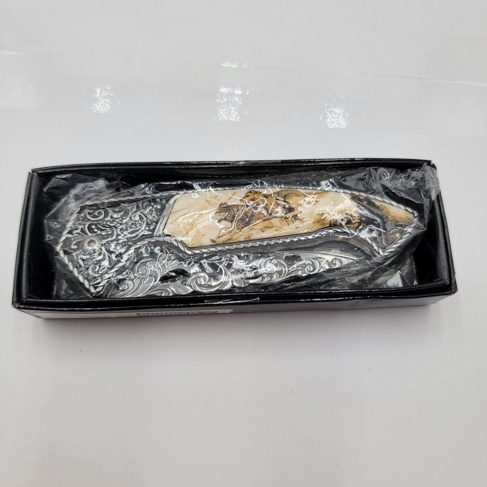 Running Wolves 4.5" Ivory Drop Point Collectible Folding Knife2