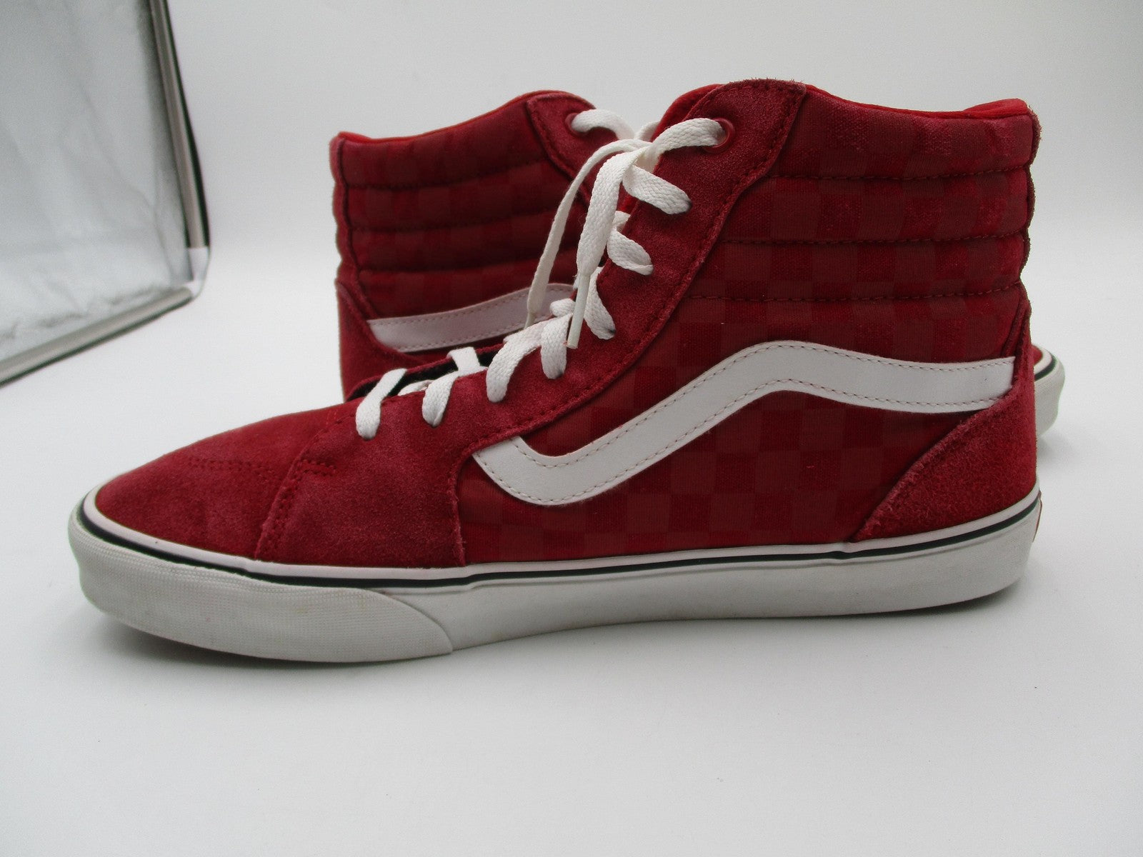 Vans Sk8-Hi Checkerboard Shoes Mens Size 11.5 Red Suede High Top Skate Sneakers8
