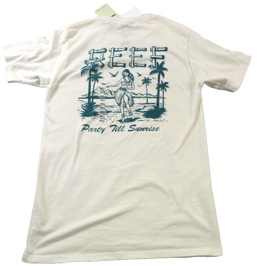 Reef Shirt Mens Small Vintage White Party Till Sunrise Surf Graphic Tee 15021