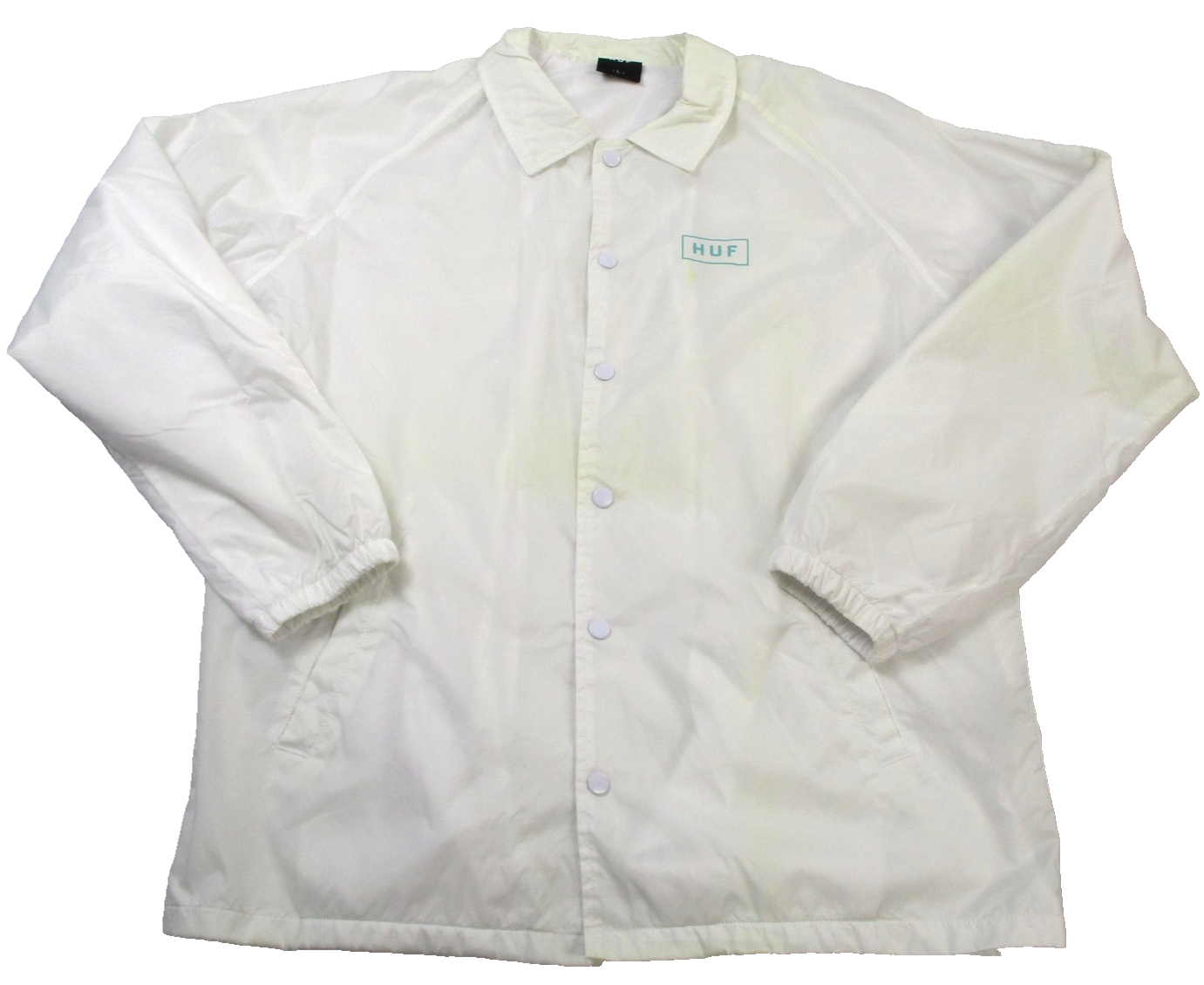 HUF Jacket Mens Large White Coach Windbreaker Snap Front Skateboarding 16510