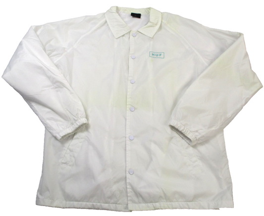 HUF Jacket Mens Large White Coach Windbreaker Snap Front Skateboarding 16510