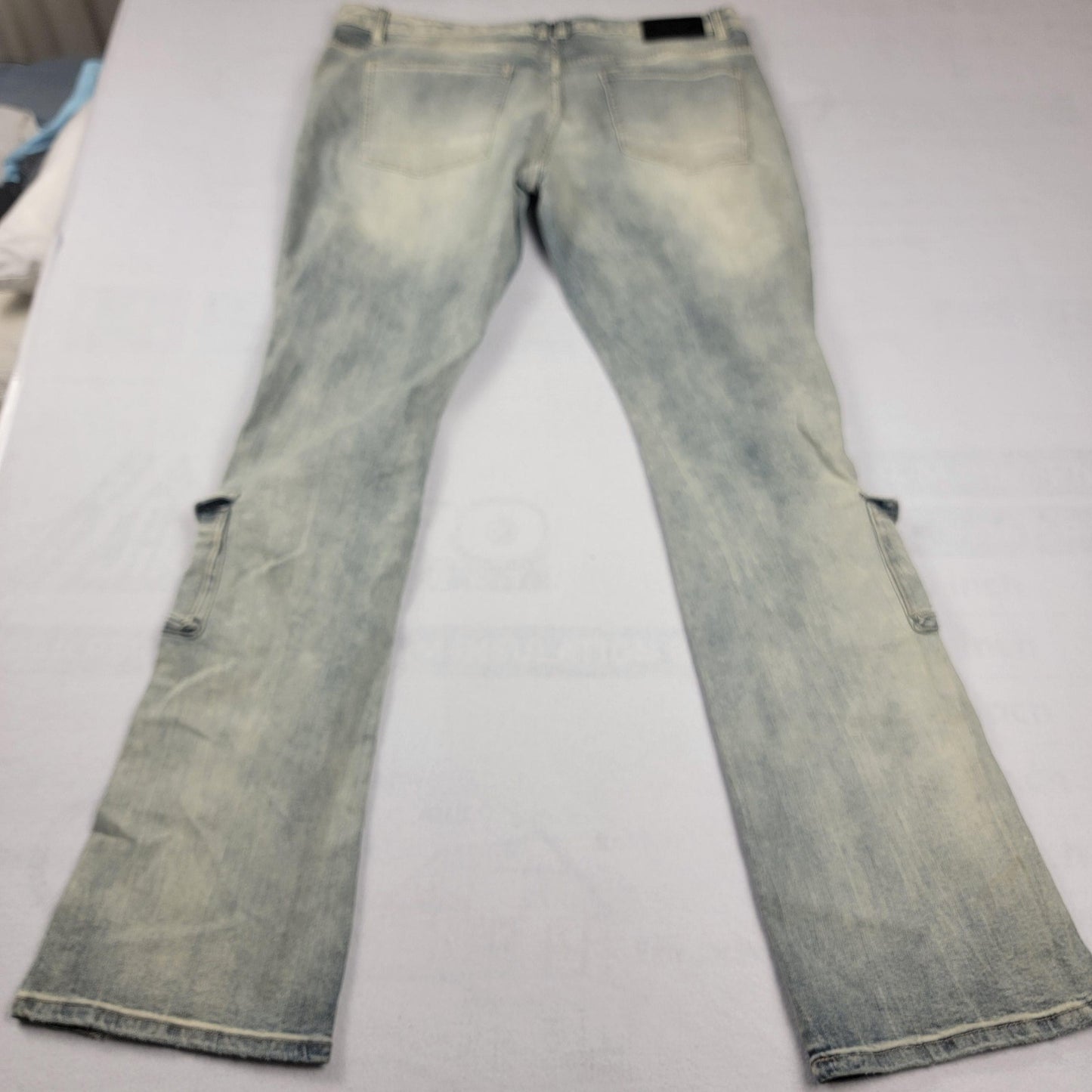 Decibel Jeans Mens 40x36 Blue Distressed Cargo Pockets Straight Leg
