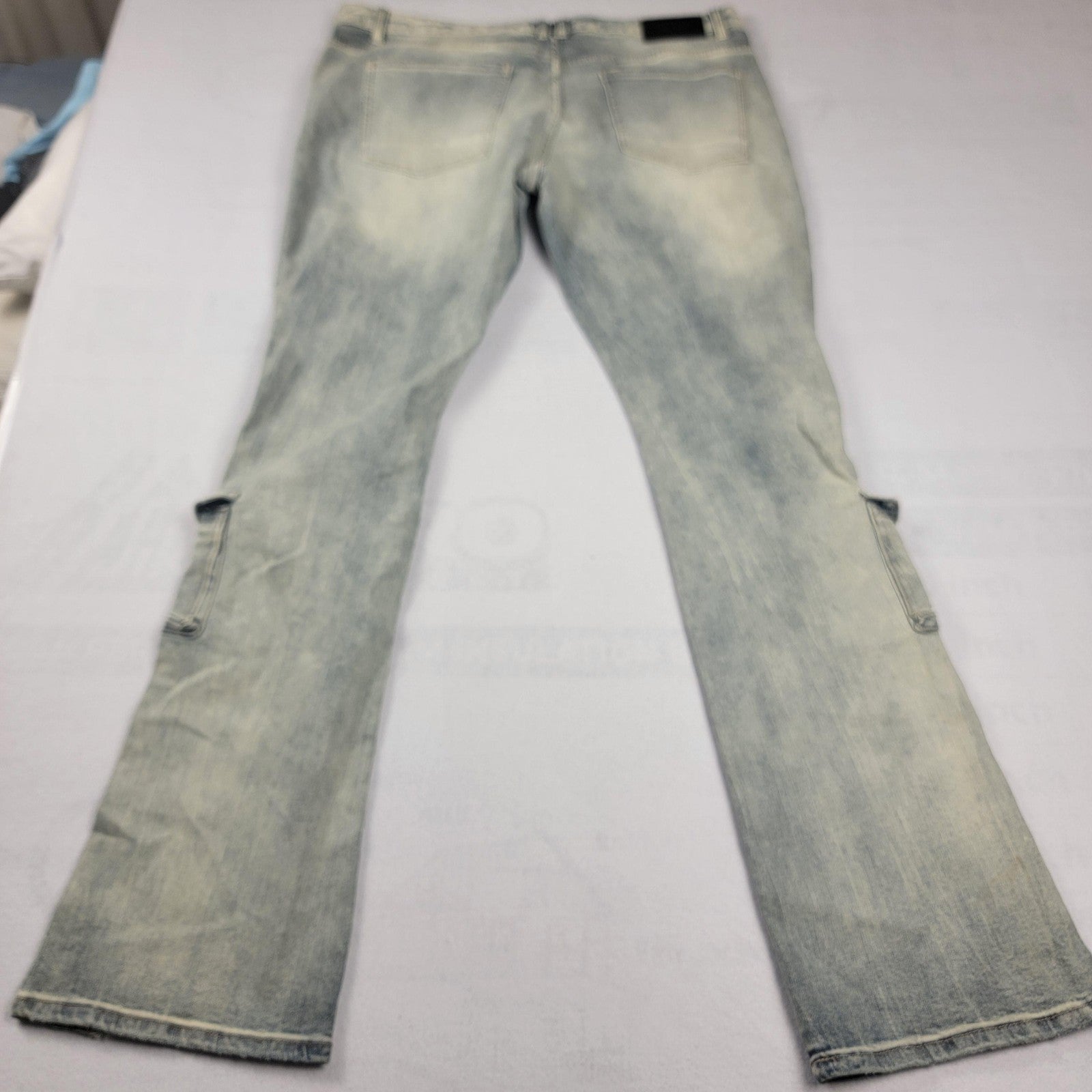 Decibel Jeans Mens 40x36 Blue Distressed Cargo Pockets Straight Leg