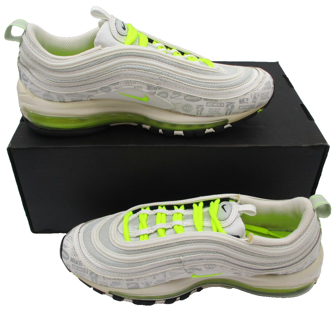 Nike Air Max 97 Shoes Youth Sz 7Y White Volt Logo Print 921522108 Sneakers 1T33