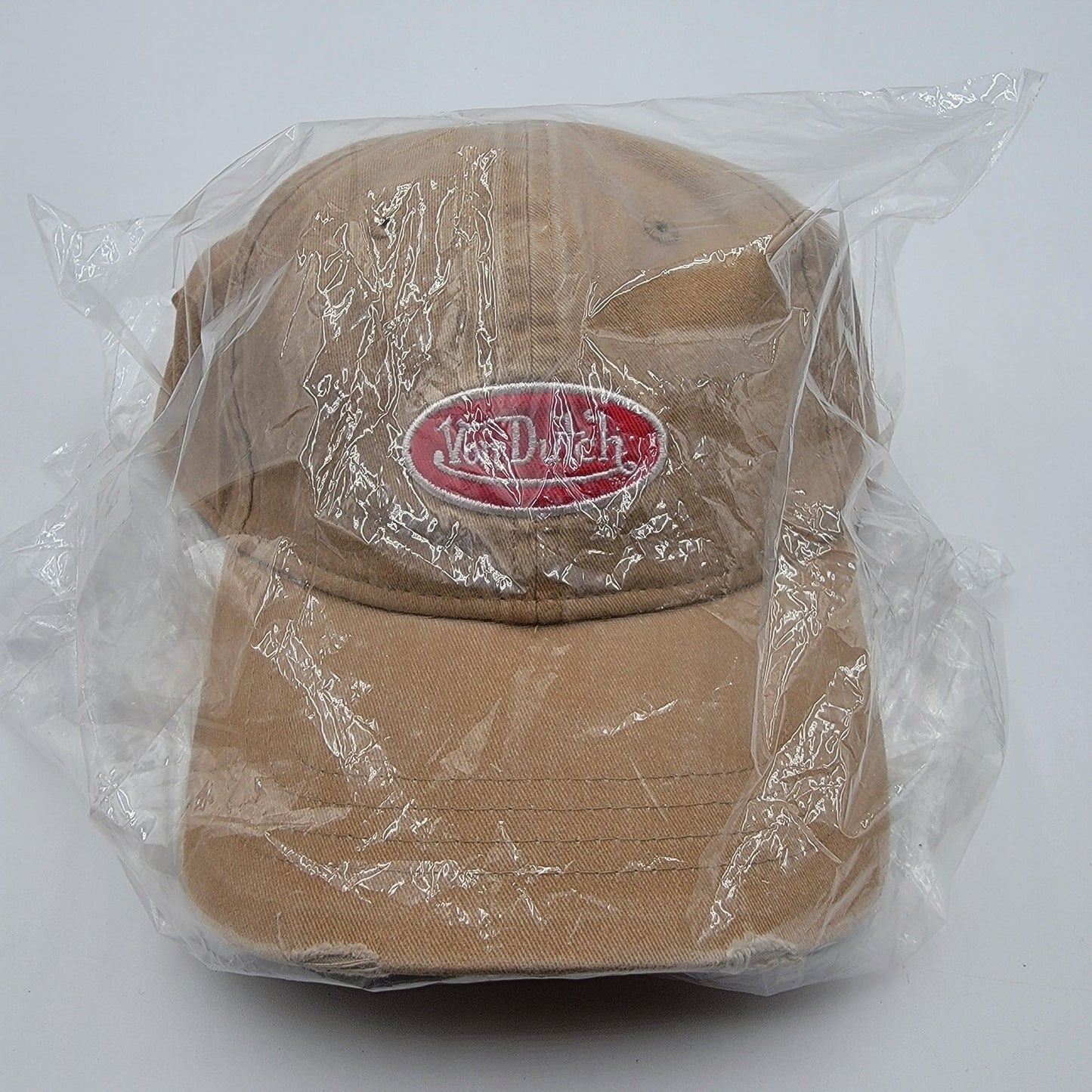 Von Dutch Distressed Denim Adjustable Dad Cap in Beige10