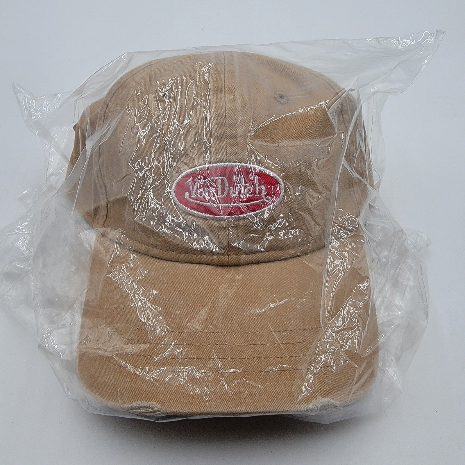 Von Dutch Distressed Denim Adjustable Dad Cap in Beige10