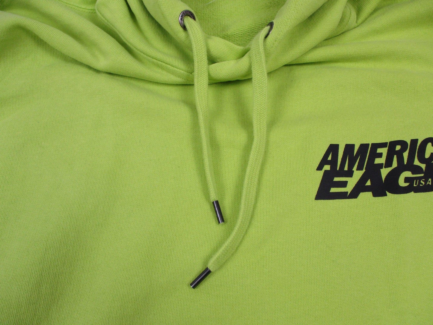 American Eagle Hoodie Mens Large Neon Green Sleeve Graphic Pullover Fleece 12143