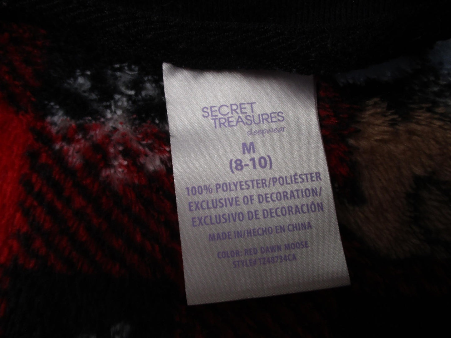 Secret Treasures Pajamas Kids 8-10 Red Plaid Moose Fleece One Piece Zip3