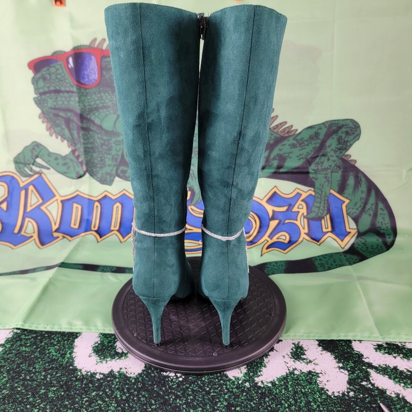 Allegra K Embellished Rhinestone Boots Color Emerald Green Sz 92