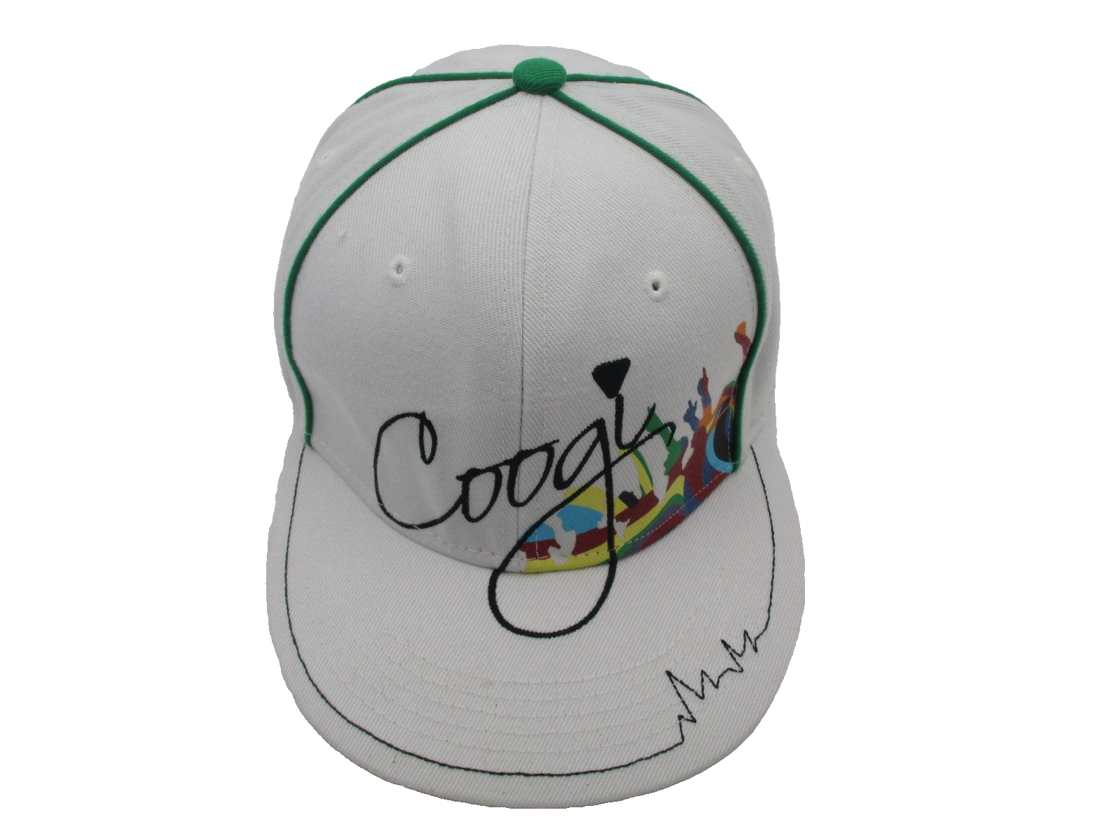 Coogi Hat Cap Fitted Mens 7 3/4 White Colorful Crowd Graphic Twill Embroidered4