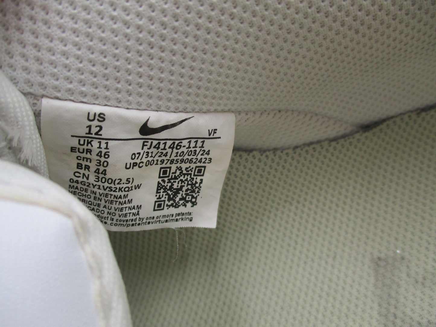 Nike Air Force 1 Low Shoes Mens Size 12 White Leather AF1 Sneakers FJ4146-11116