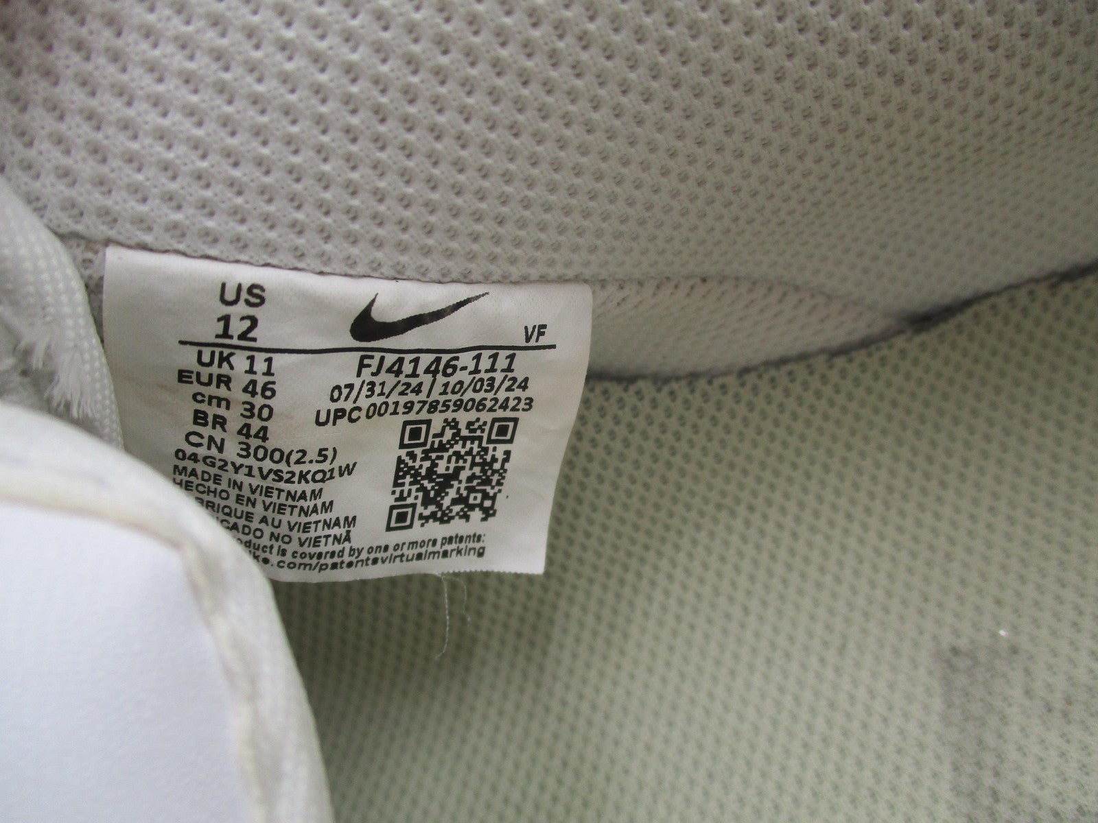 Nike Air Force 1 Low Shoes Mens Size 12 White Leather AF1 Sneakers FJ4146-11116