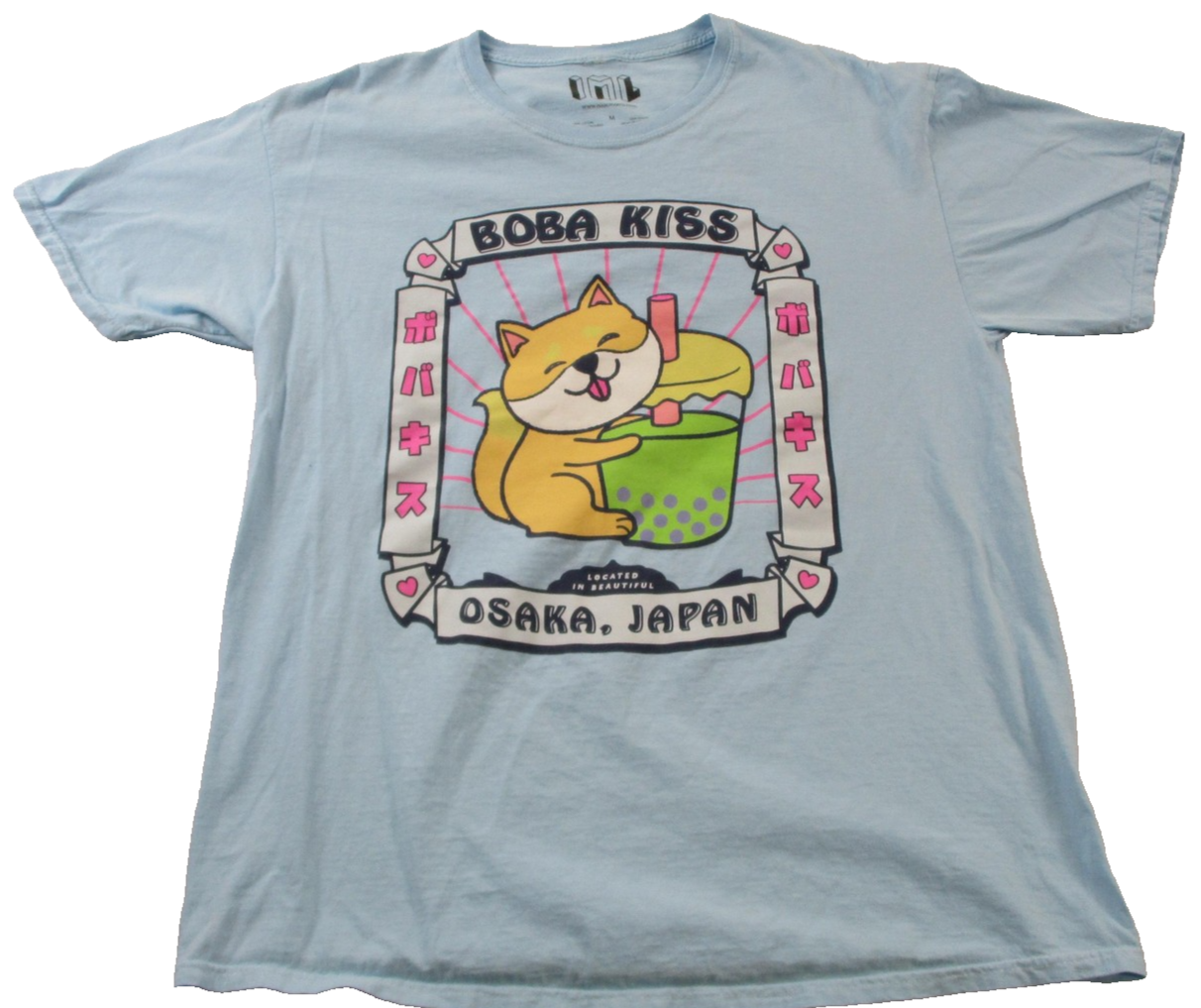 Boba Kiss IML Shirt Mens Medium Blue Osaka Japan Boba Tea Dog Anime Graphic 15560