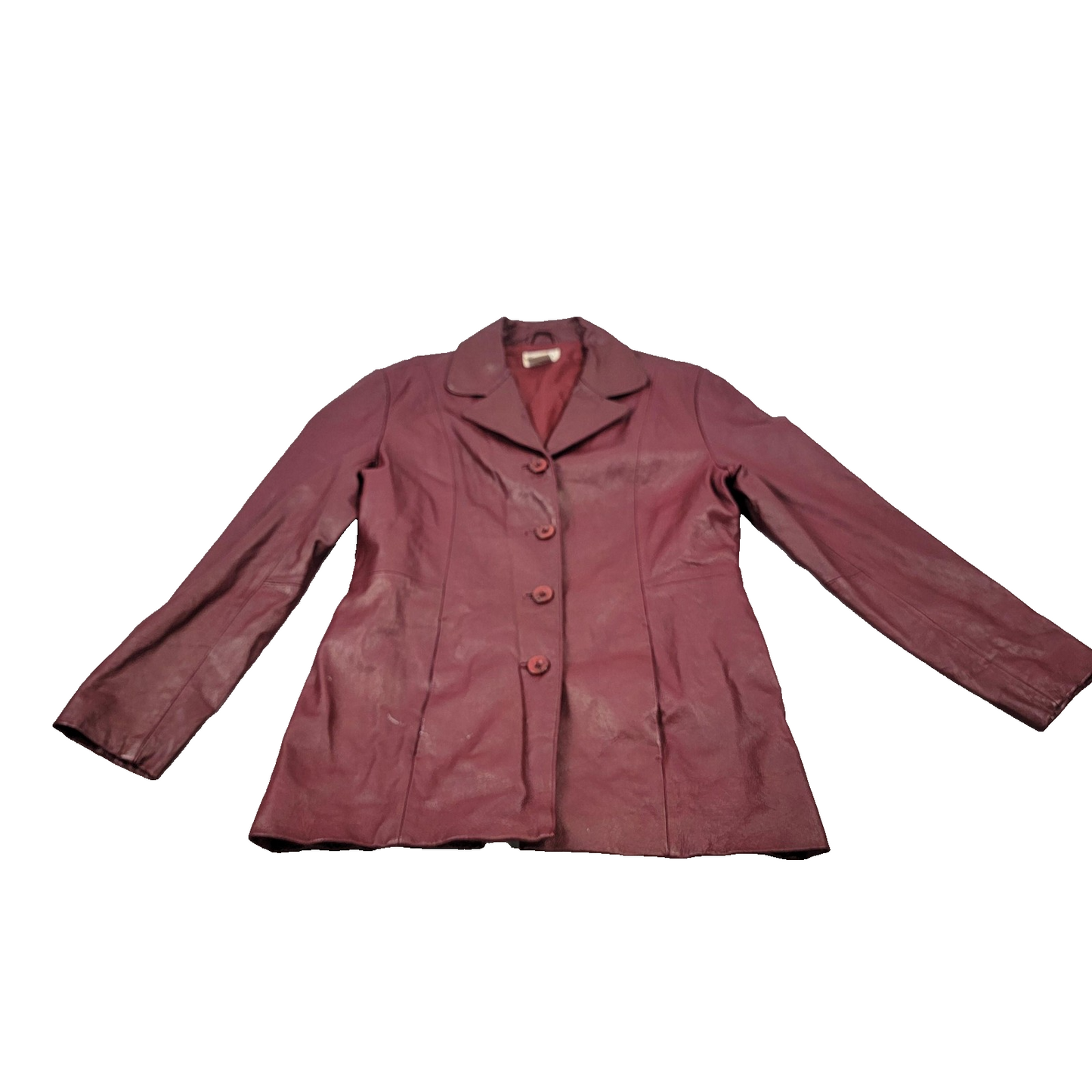 Tribeca Studio Leather Blazer Jacket Womens Medium Burgundy Button Front Lined0