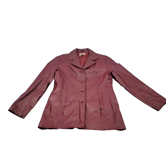 Tribeca Studio Leather Blazer Jacket Womens Medium Burgundy Button Front Lined0