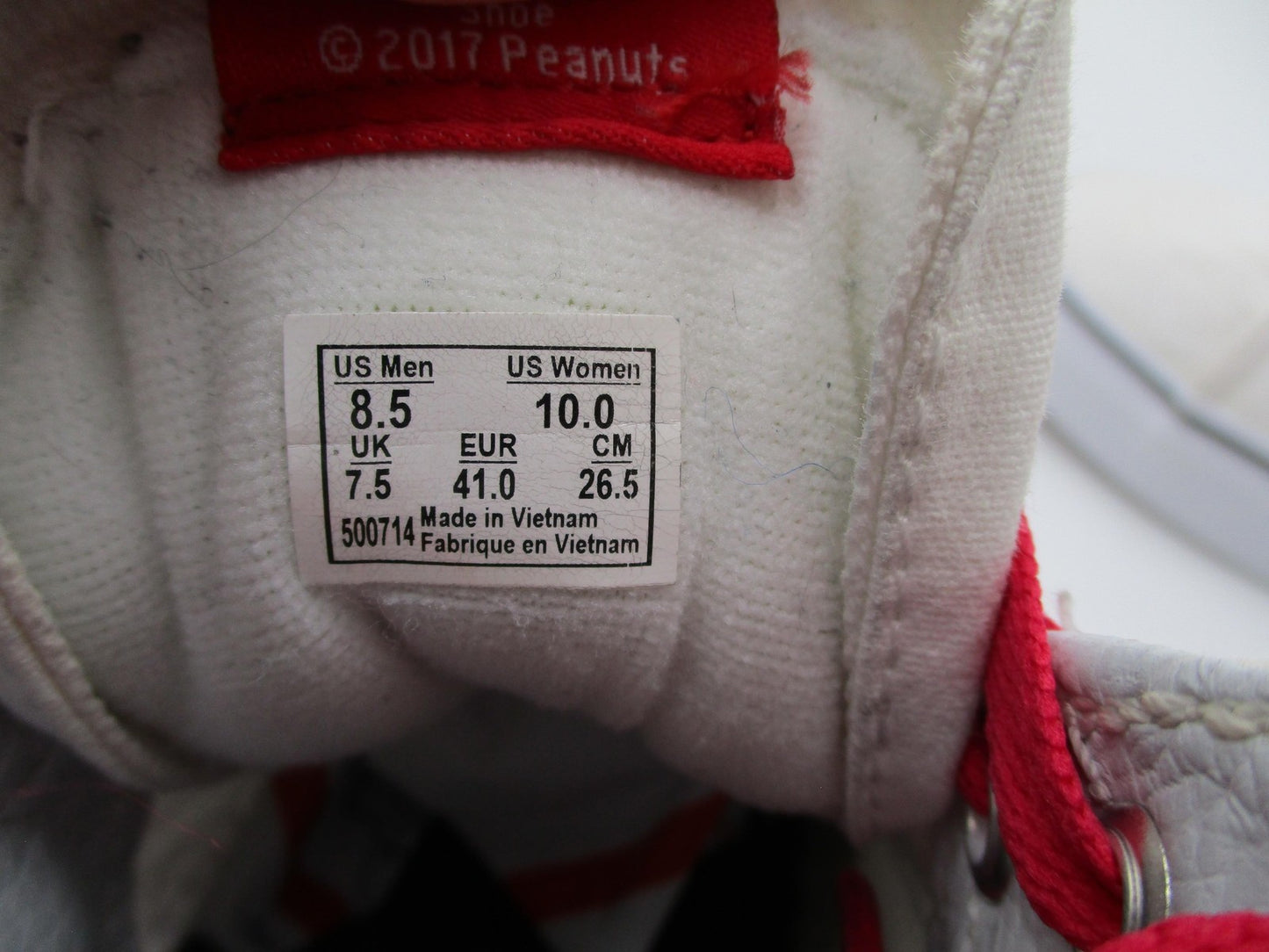 Vans Peanuts Sk8-Hi Shoes Mens Size 8.5 White Red Snoopy High Top Music 50071415