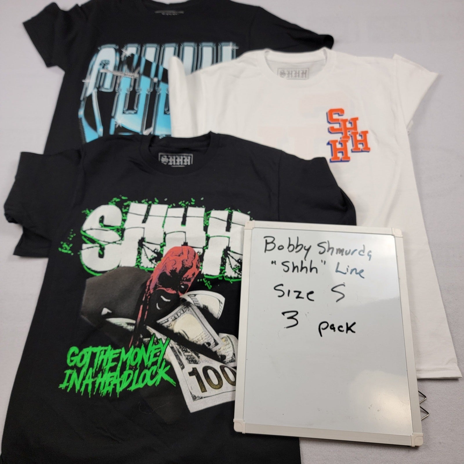 SHHH Bobby Shmurda 3 Pack Graphic Tees Size S New Made USA Barbed Wire 73512