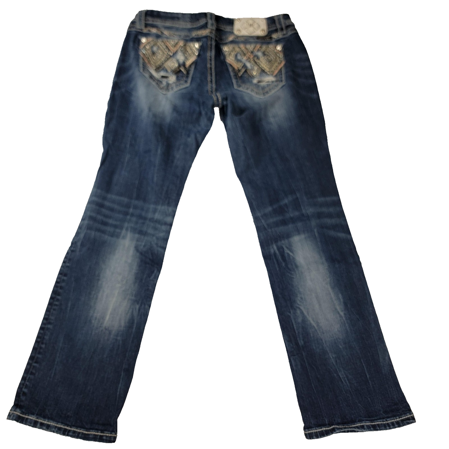 Miss Me Jeans Wmns 30 Blue Mid Rise Easy Crop Distressed Embroidered Pockets 9621