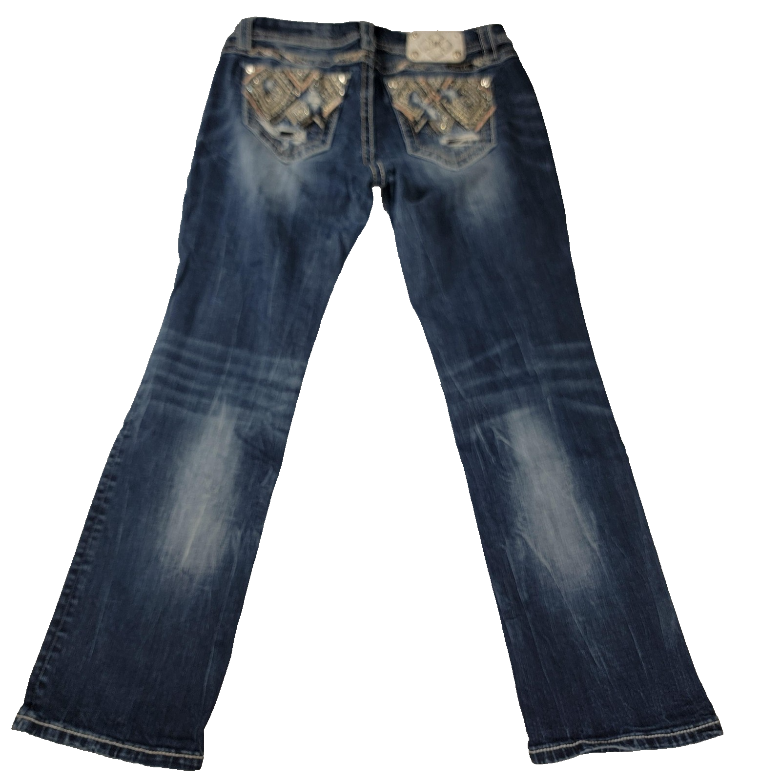 Miss Me Jeans Wmns 30 Blue Mid Rise Easy Crop Distressed Embroidered Pockets 9621