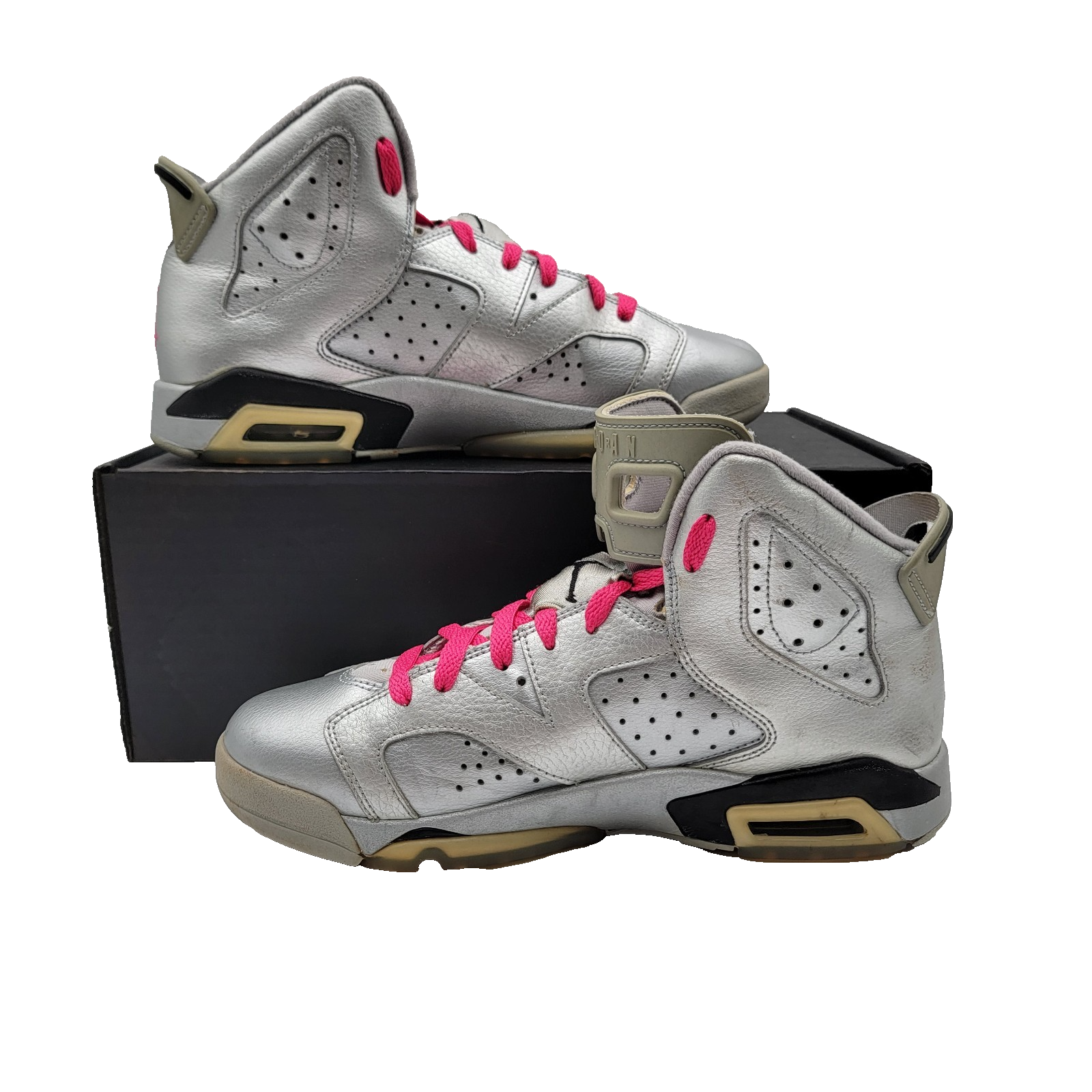 Sz 7 (GS) Jordan 6 Retro GG Mid Valentines Day Metallic Silver/Vivid Pink