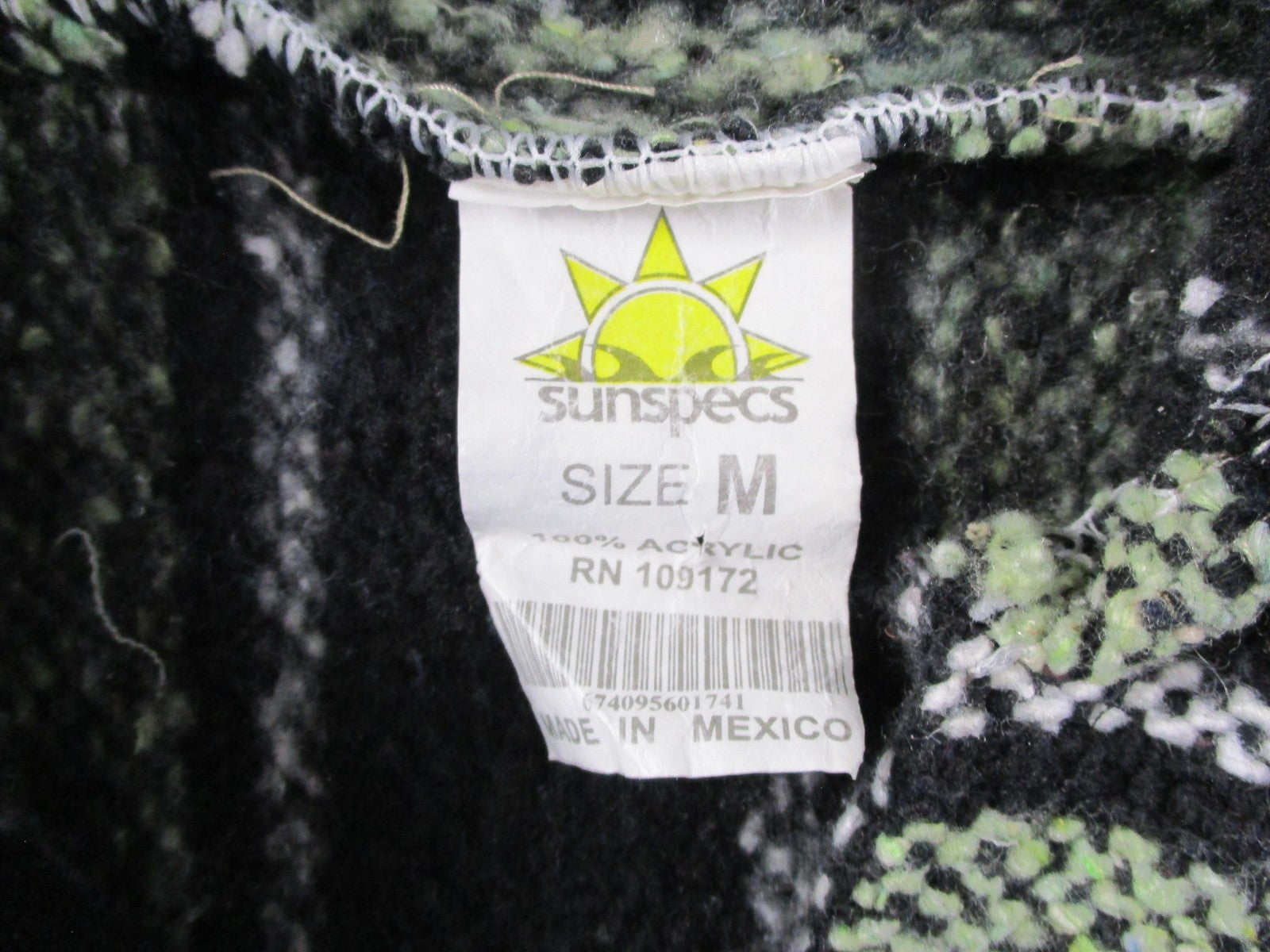 Sunspecs Hoodie Mens Medium Green Black Striped Pullover Knit Baja Pocket2