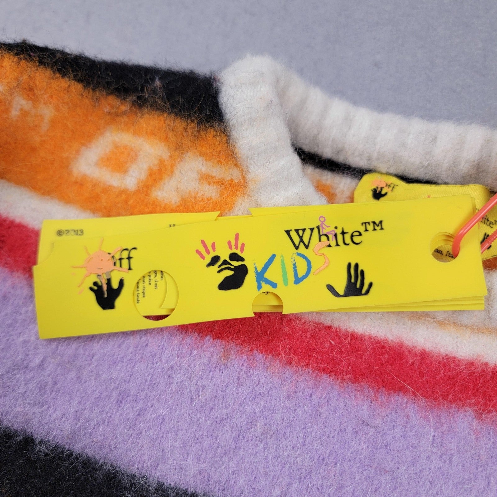 OffWhite Sweater Kids Size 10 MultiColor Stripe Logo Alpaca Wool Blend