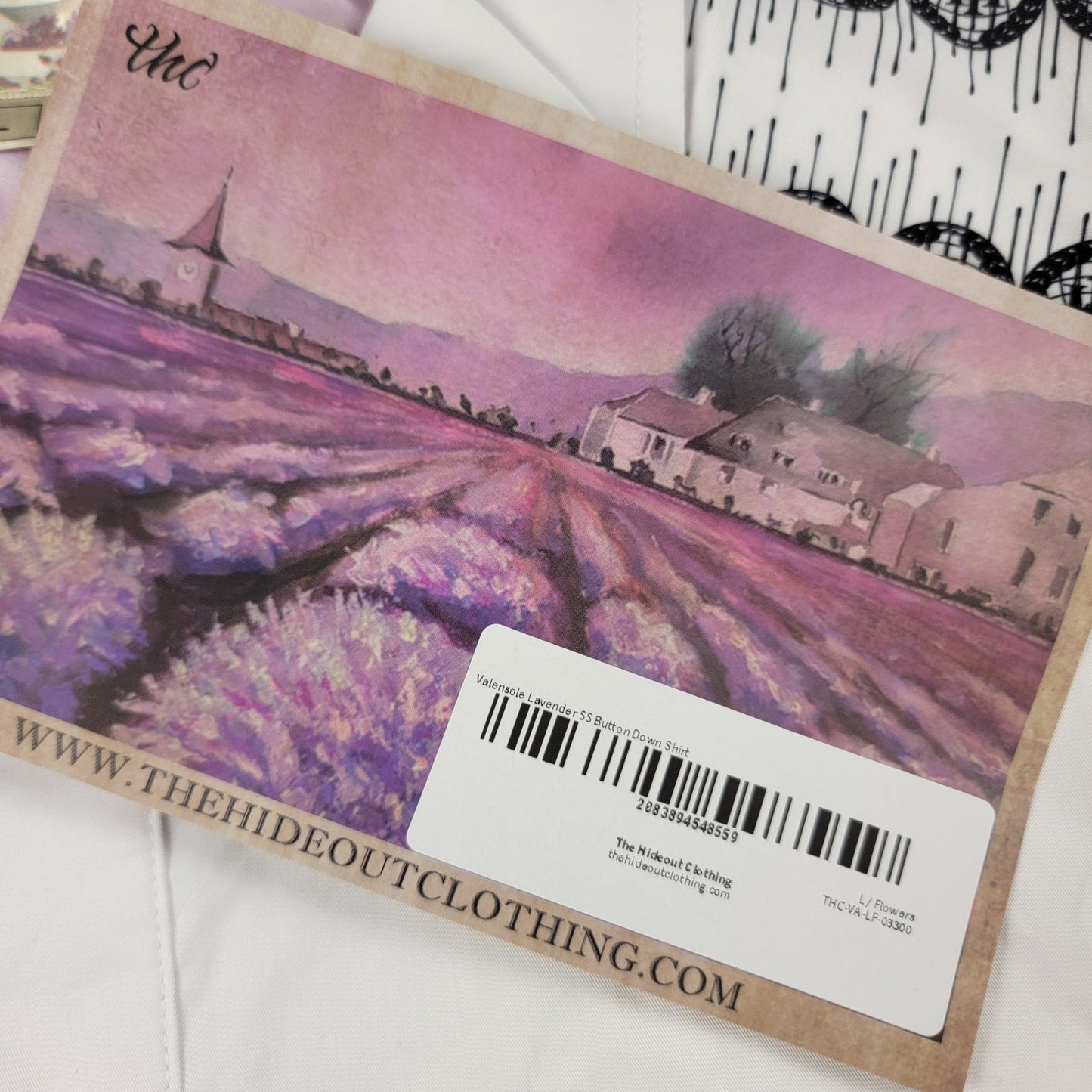 The Hideout Clothing Valensole Lavender SS Button Down Shirt White L NWT