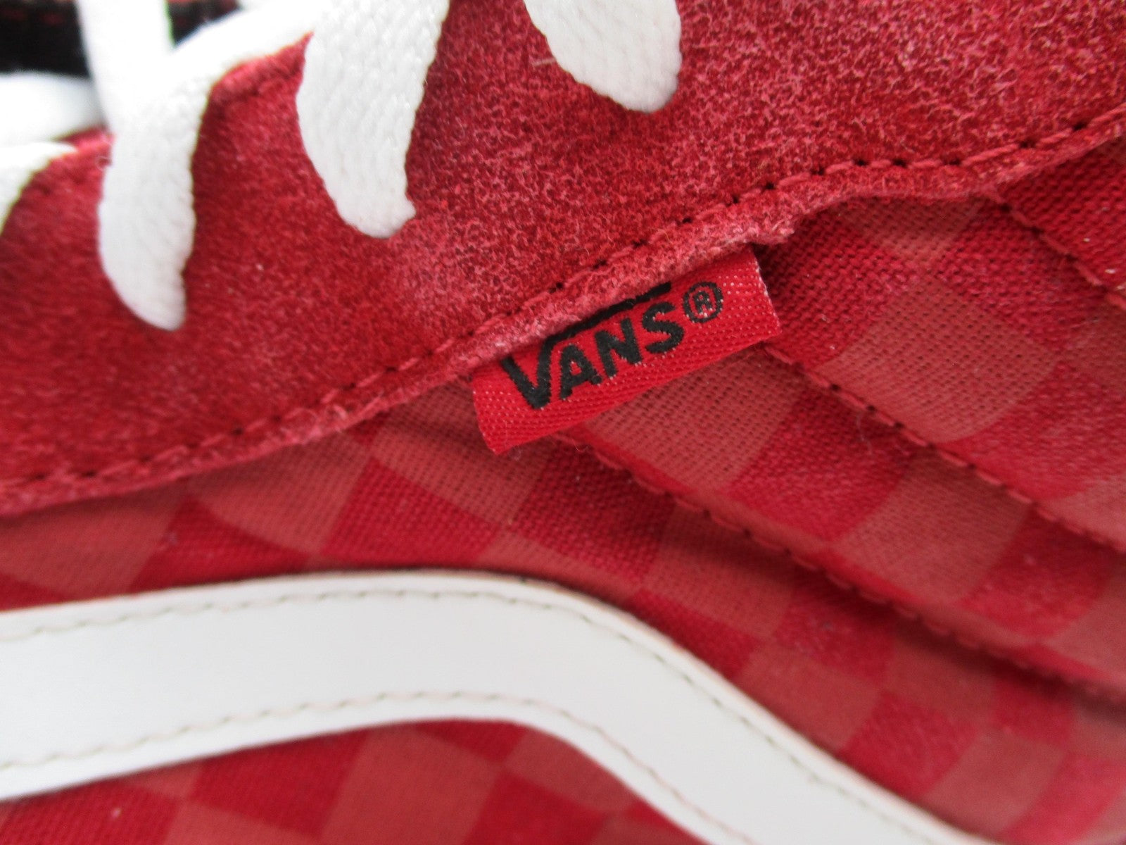 Vans Sk8-Hi Checkerboard Shoes Mens Size 11.5 Red Suede High Top Skate Sneakers5