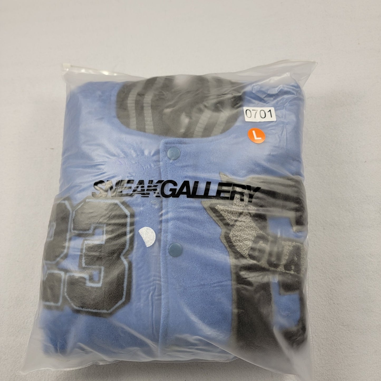 SneakGallery GOAT 23 Varsity Jacket Black Blue Leather Sleeves Size L NWT 7016