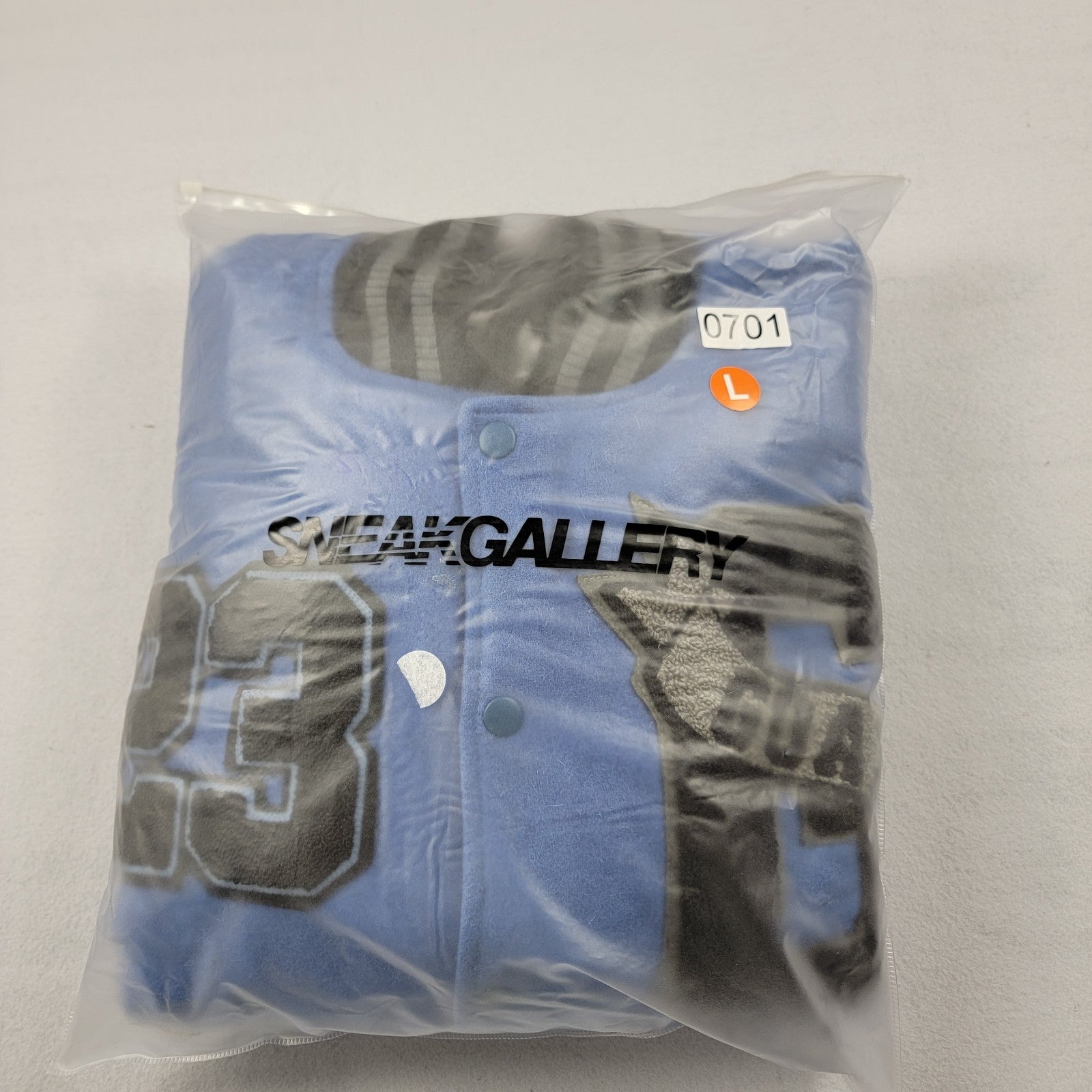 SneakGallery GOAT 23 Varsity Jacket Black Blue Leather Sleeves Size L NWT 7016