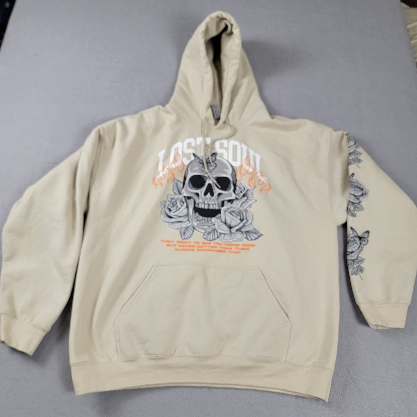 Lost Soul Skull Japanese Streetwear Hoodie Mens Sz L Beige