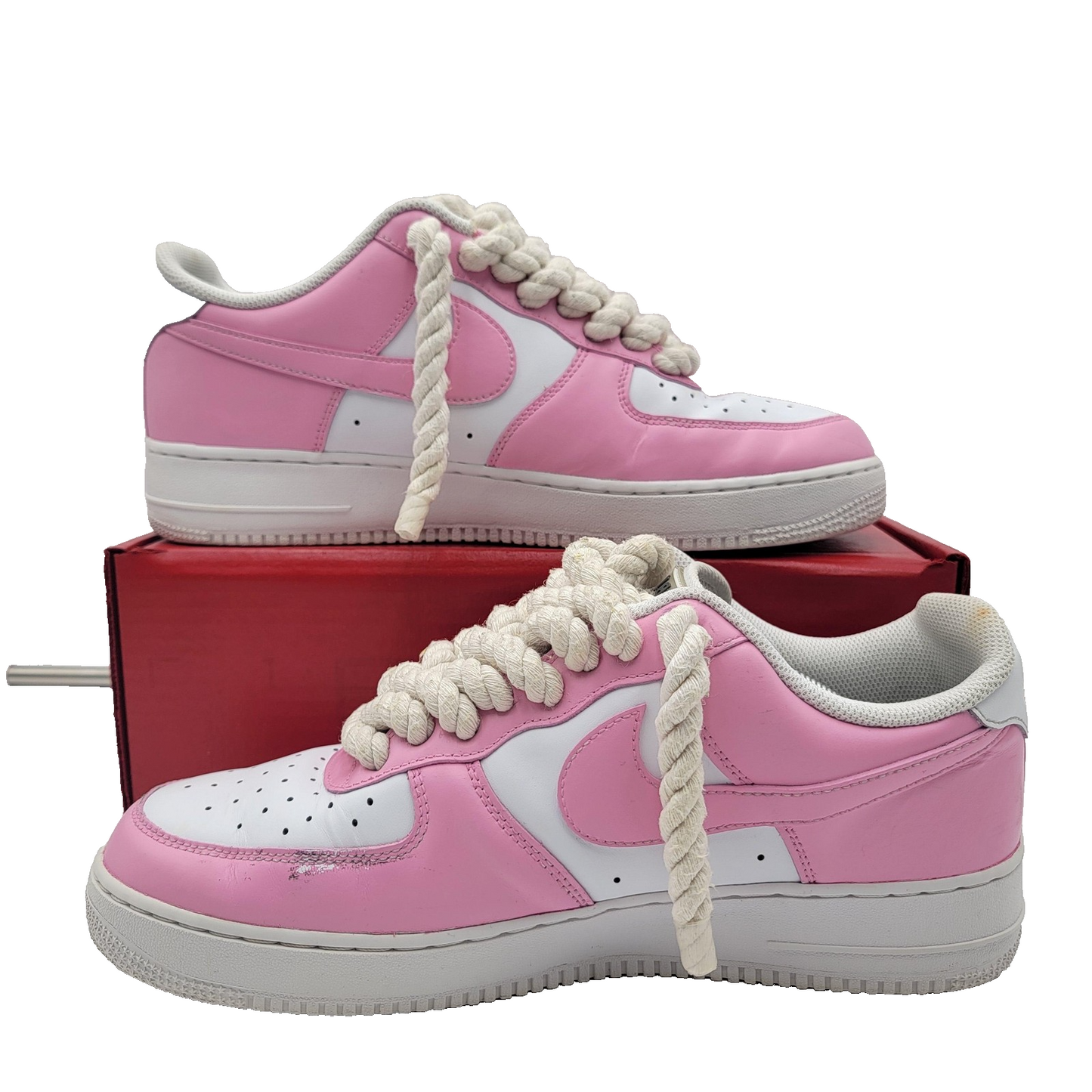 Nike Air Force 1 Low Shoes Mens Size 12 Pink White MBM Rope Laces Custom (1C6)1