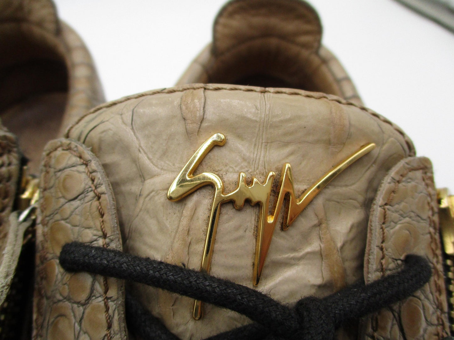 Giuseppe Zanotti Schalfa Shoes Mens Size 13 Beige Croc Zip Leather Sneakers1