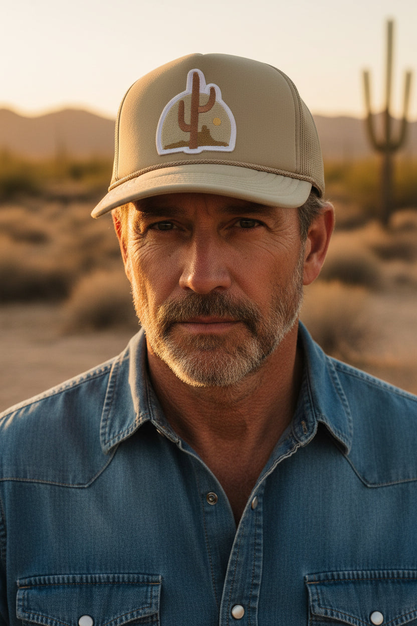 Otto Cactus Desert Hat Cap Snap Back Mens One Size Beige Trucker Mesh Patch0