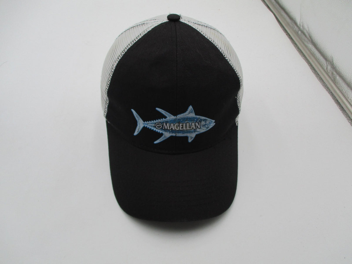 Magellan Outdoors Hat Cap Snap Back Mens One Size Black White Mesh Fish Logo1