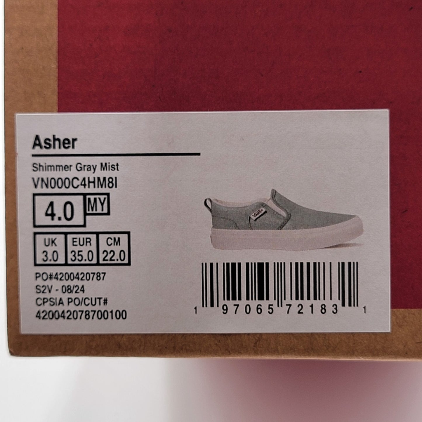 NEW Vans Asher Glimmer Gray Mist Slip-on Girl's Youth Size 4 VN000C4HM8I NIB7