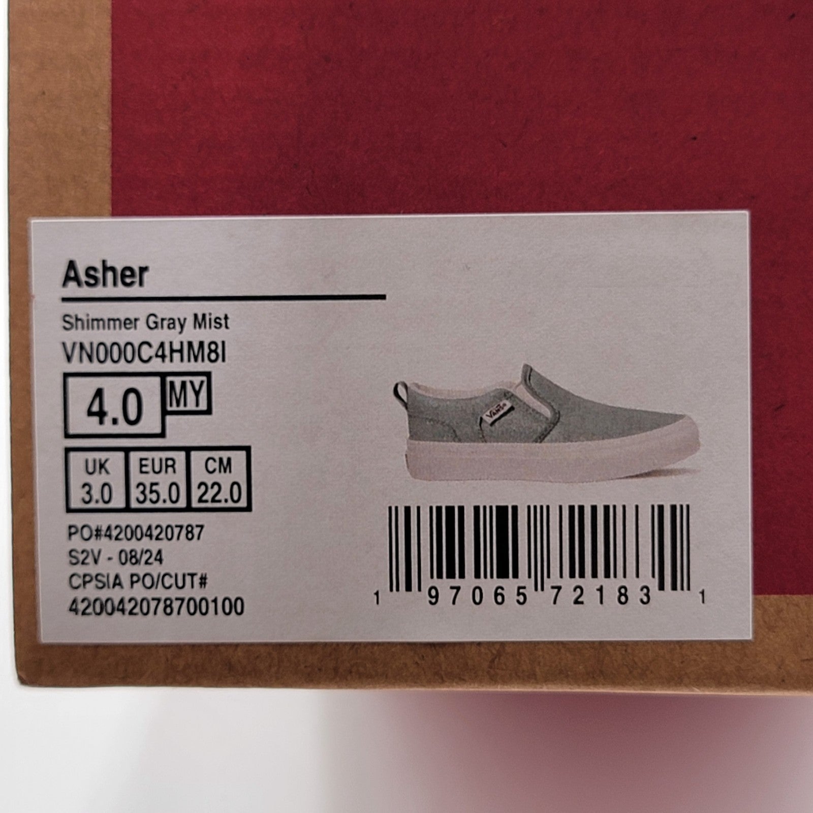 NEW Vans Asher Glimmer Gray Mist Slip-on Girl's Youth Size 4 VN000C4HM8I NIB7